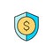 Protection money, shield with coin, money safety , insurance color lineal icon. Finance, payment, invest finance symbol