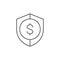 Protection money, shield with coin, money safety , insurance lineal icon. Finance, payment, invest finance symbol design