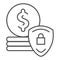 Protection money thin line icon. Dollar coins and shield vector illustration isolated on white. Finance secure outline