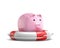 Protection piggy bank (investment) with lifebuoy