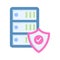 Protection shield with database servers showing concept flat icon of secure server, database security