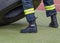 Protective boots of a firefighter.
