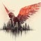 protective guarding angel over a cityscape red black drawing art