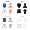 Protective helmet, boxer s appearance, 3-round tablet, fist. Boxing set collection icons in cartoon black monochrome