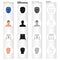 Protective helmet, boxer`s appearance, 3-round tablet, fist. Boxing set collection icons in cartoon black monochrome