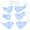 Protective medical face masks wearing protection from virus covid-19, urban air pollution, smog, vapor, pollutant gas emission set