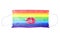 Protective medical mask LGBT community flag color & red lipstick kiss print white background isolated closeup, surgical mask