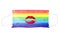 Protective medical mask LGBT community flag color & red lipstick kiss print white background isolated closeup, surgical mask