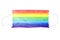 Protective medical mask LGBT community flag color on white background isolated closeup, surgical face mask LGBTQ pride rainbow