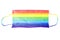 Protective medical mask LGBT community flag color on white background isolated closeup, surgical face mask LGBTQ pride rainbow