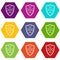 Protective shield icon set color hexahedron