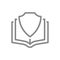 Protective shield and open book line icon. Protection of information, protection of printed publications