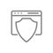 Protective shield and web page line icon. Antivirus, secure file transfer protocol