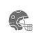 Protective sport helmet, game equipment grey icon.