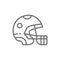 Protective sport helmet, game equipment line icon.