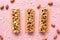 Protein Almond Bars On Pink Background