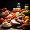 Protein-Rich Morning Delight: Vivid Close-up Framing of Backlit Ingredients,