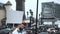 Protest activist male with clear empty blank card board banner for advertising