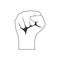 Protest arm symbol. Fist line male hand up vector isolated on white.