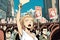 Protest in the city square, dissatisfied people. Anime image. Generative AI