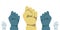 Protest concept. Vector illustration of raised human hands with clenched fists.