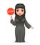 Protest fight for equal rights stop sign arabe tradicional cute female clothing hijab abaya 3d cartoon character design