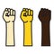 Protest fist raised. Icon of protesting hand. Concept of freedom and equality.