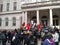 Protest and Rally on the steps of New York City Hall in New York, NY. USA