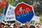 Protest sign resembling a stop traffic sign with polar bear on melting ice held up during Global Climate Strike and Fridays for fu