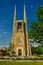 Protestant parish church of St. John during sunset at blue sky, Wurzburg, Bavaria, Germany, summer time