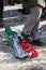 Protester Stepping on Current Iranian Flag in Toronto, Canada