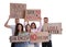 Protesters demonstrating different anti racism slogans on white background. People holding signs with phrases