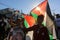 Protesters hold a portrait of Palestinian President Mahmud Abbas during a demonstration against Israel`s West Bank annexation plan