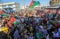 Protesters hold a portrait of Palestinian President Mahmud Abbas during a demonstration against Israel`s West Bank annexation plan