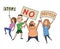 Protesting people. A group of men and women with posters at a rally or protest action. Vector illustration, isolated on