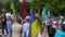 Protestors are gathered at Cloud Gate in solidary for Ukraine