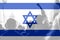 Protests Israel Tel Aviv. Israel flag. Protest in Israel 2023. Rise hand. Defense minister. World political crisis