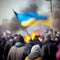 Protests with Ukrainian flags. People fighting with flags at demonstration. AI generative