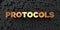 Protocols - Gold text on black background - 3D rendered royalty free stock picture