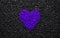 Proton Purple colour, trendy colour, heart on the black textured background, stones, gravel and shingle, love wallpaper, valentine