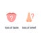 Protruding tongue mouth nose flat icons isolated.