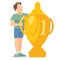 Proud cartoon man hugging gold cup. Illustration for internet and mobile website