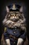 Proud and Commanding Maine Coon Cat Dressed as a Police Officer