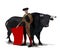 Proud Male Matador and a Bull on a white background