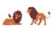 Proud Powerful Lion Mammal with Prominent Mane and Hairy Tuft on Its Tail Vector Set