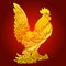 Proud rooster gold on red background