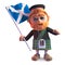 Proud Scottish man in kilt waves the Scottish flag, 3d illustration