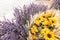 Provencal basket with lavender, wheat and sun flowers