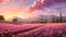 Provence Morning: A Romantic Anime Art Of Pink Flower Field At Sunset