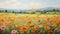 Provence Morning: A Stunning Hallyu Style Oil Painting Of A Poppy Field With A Church